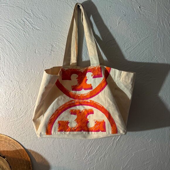 Tory Burch Neon Logo Canvas Tote Bag - Picture 2 of 9